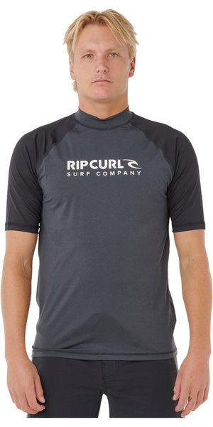 2026 Rip Curl Mens Shock UPF Short Sleeve Rash Vest 16HMRV - Black Marle